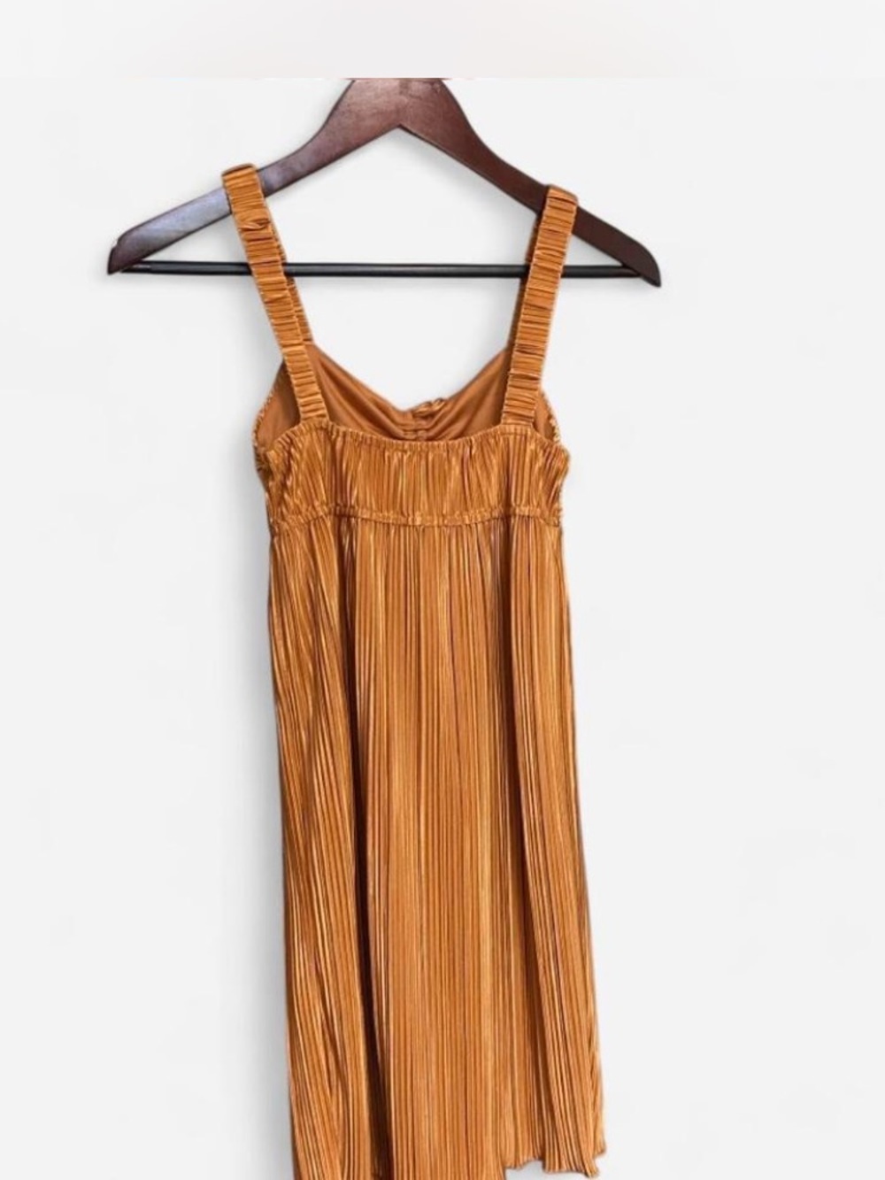 Kirious LA Women’s Bronze Pleated Ruched Babydoll Mini Dress Tie Front Size S - Picture 2 of 7